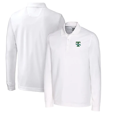 Polo à manches longues Cutter & Buck pour homme, blanc, Tulane, vert, Wave Vault Advantage Tri-Blend Pique, grande taille