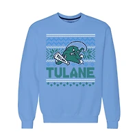Men's  Light Blue Tulane Green Wave Holiday Fleece Crewneck Sweatshirt