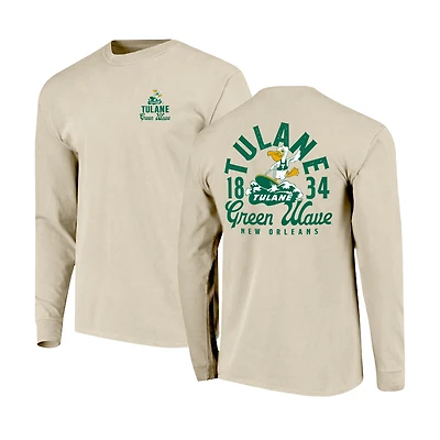 Men's Natural Tulane Green Wave Comfort Colors Mascot Overlay Long Sleeve T-Shirt