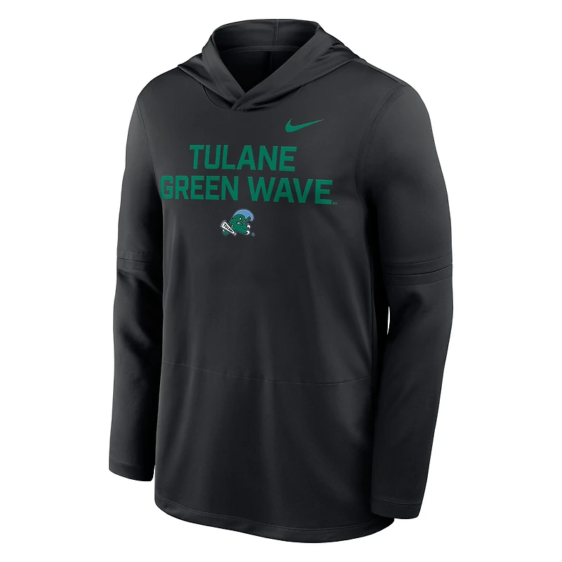 Men's Nike  Black Tulane Green Wave Sideline Dri-FIT Lightweight Hooded Top