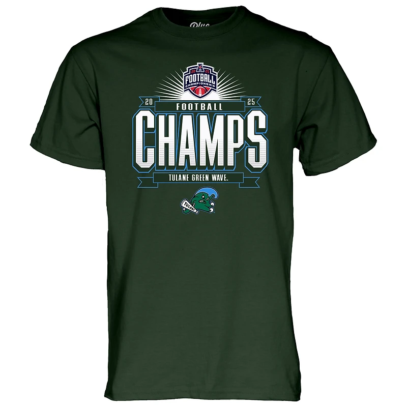 Unisex Blue 84  Green Tulane Wave 2025 The American Football Champions Locker Room T-Shirt