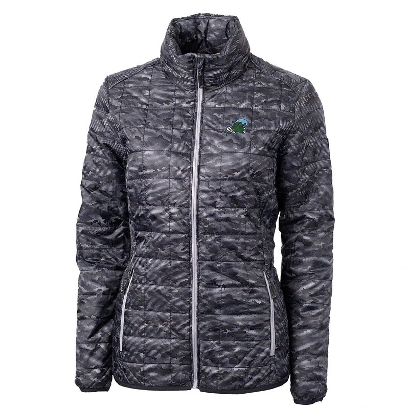 Women's Cutter & Buck Black Tulane Green Wave Eco Full-Zip Puffer Jacket