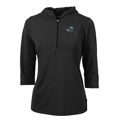 Sweat à capuche demi-zippé manches 3/4 pour femme Cutter & Buck Black Tulane Green Wave Virtue Eco Pique