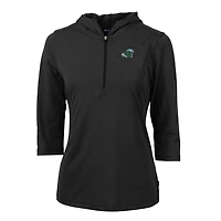 Sweat à capuche demi-zippé manches 3/4 pour femme Cutter & Buck Black Tulane Green Wave Virtue Eco Pique