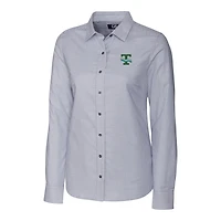 Women's Cutter & Buck Charcoal Tulane Green Wave Oxford Stripe Stretch Long Sleeve Button-Up Shirt