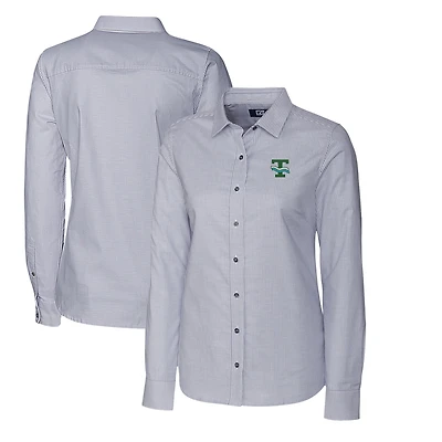 Women's Cutter & Buck Charcoal Tulane Green Wave Oxford Stripe Stretch Long Sleeve Button-Up Shirt