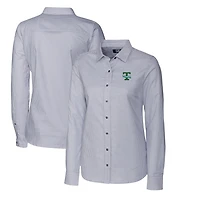 Women's Cutter & Buck Charcoal Tulane Green Wave Oxford Stripe Stretch Long Sleeve Button-Up Shirt