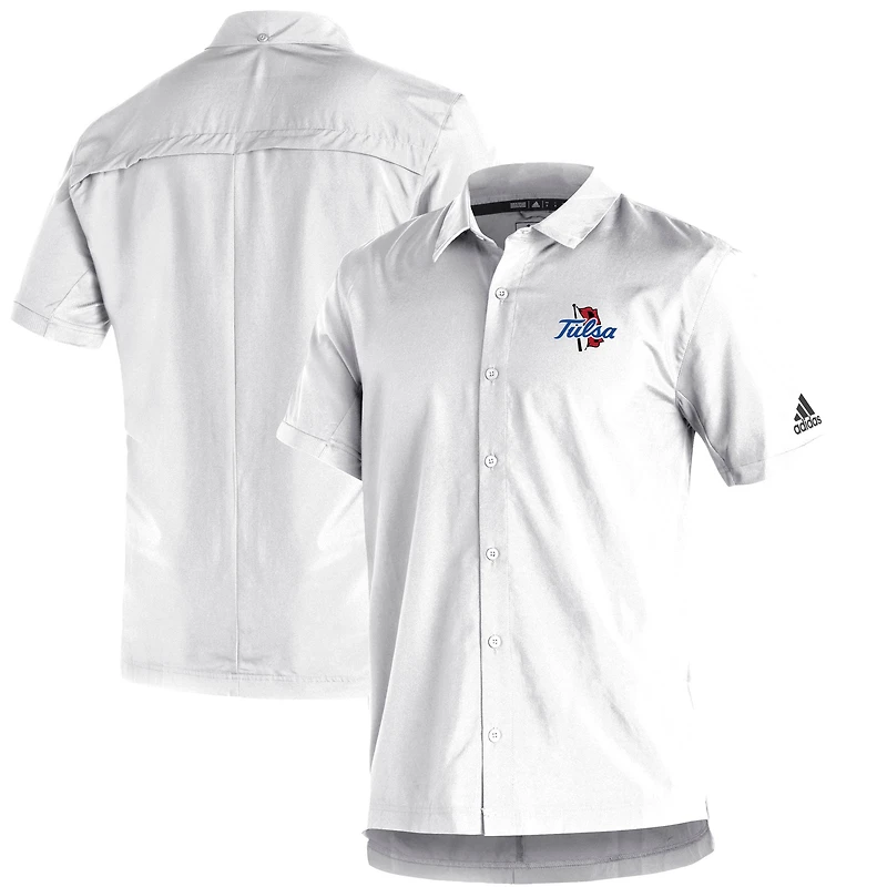 Men's adidas  White Tulsa Golden Hurricane Sideline Button-Up Polo
