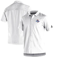 Men's adidas  White Tulsa Golden Hurricane Sideline Button-Up Polo