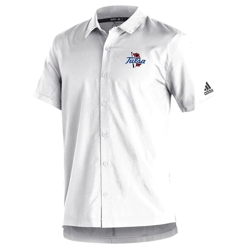 Men's adidas  White Tulsa Golden Hurricane Sideline Button-Up Polo