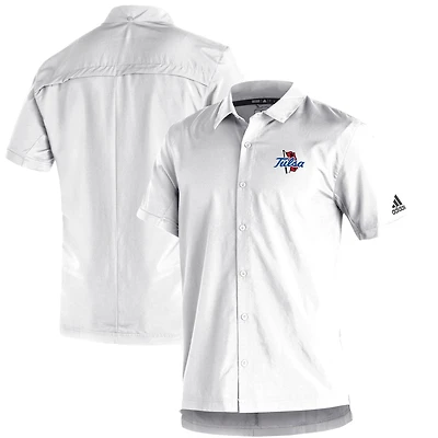 Men's adidas  White Tulsa Golden Hurricane Sideline Button-Up Polo