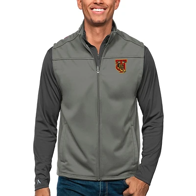 Men's Antigua Steel Tuskegee Golden Tigers Links Full-Zip Golf Vest