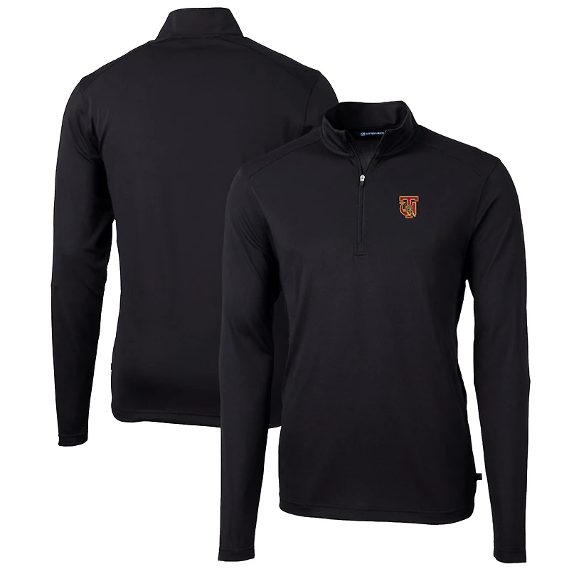 Pull zippé en piqué écologique recyclé pour homme, couleur noire, de grande taille, des Golden Tigers Tuskegee, Cutter & Buck