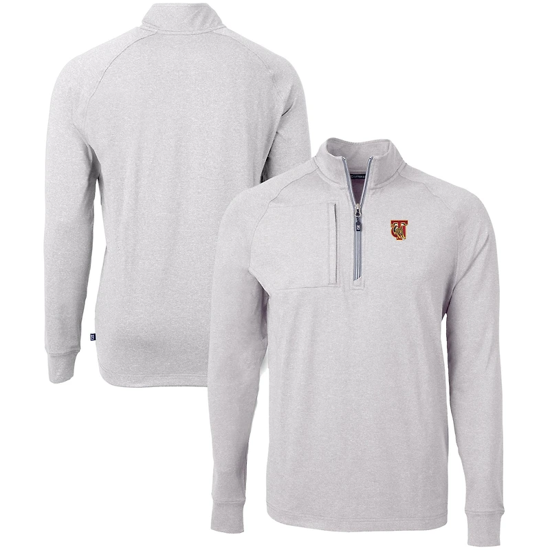 Men's Cutter & Buck  Heather Gray Tuskegee Golden Tigers Big Tall Adapt Eco Knit Quarter-Zip Pullover Top