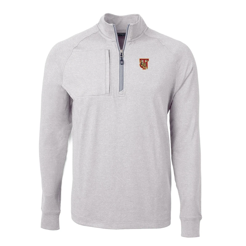 Men's Cutter & Buck  Heather Gray Tuskegee Golden Tigers Big Tall Adapt Eco Knit Quarter-Zip Pullover Top