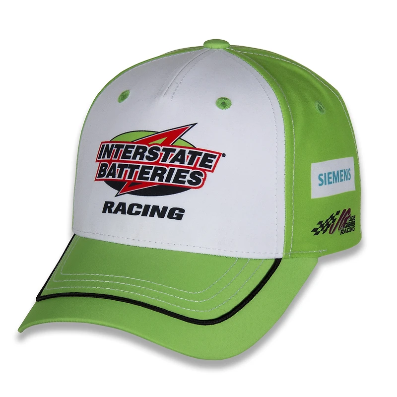 Casquette ajustable blanche et verte de l'équipe Joe Gibbs Racing Team, modèle Ty Gibbs Interstate Batteries.