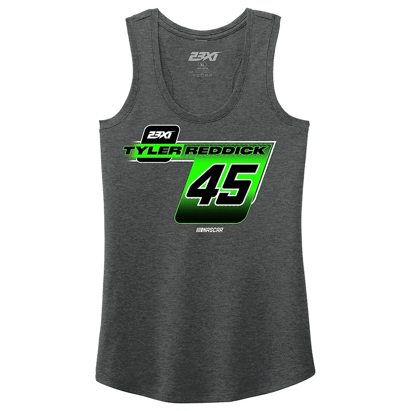 Women's 23XI Racing  Heather Charcoal Tyler Reddick Name & Number Racer Back Tri-Blend Tank Top