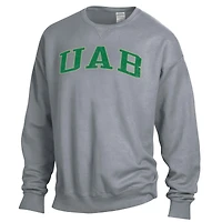 Men's ComfortWash Gray UAB Blazers Garment Dyed Fleece Crewneck Pullover Sweatshirt
