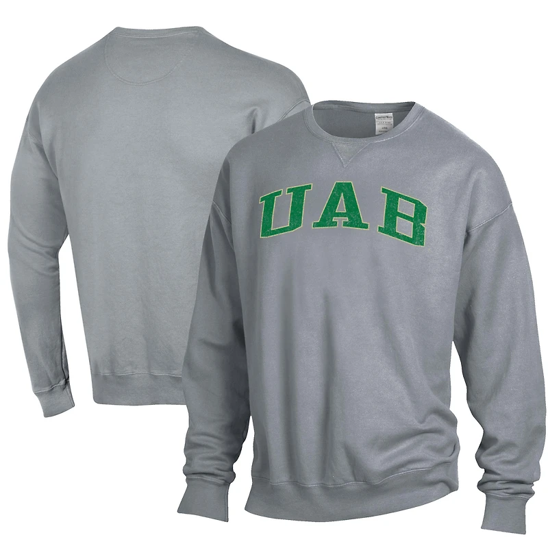 Men's ComfortWash Gray UAB Blazers Garment Dyed Fleece Crewneck Pullover Sweatshirt