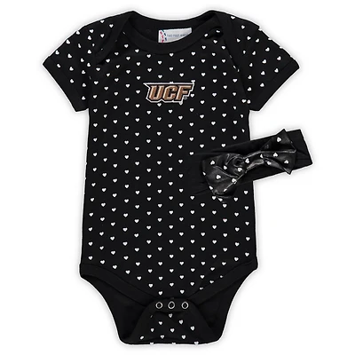 Ensemble body et bandeau UCF Knights Hearts noirs pour nouveau-nés bébés filles