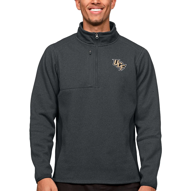 Men's Antigua Heather Charcoal UCF Knights Course Quarter-Zip Pullover Top