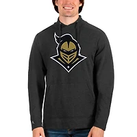 Men's Antigua Heathered Black UCF Knights Team Logo Reward Crossover Neckline Pullover Sweatshirt