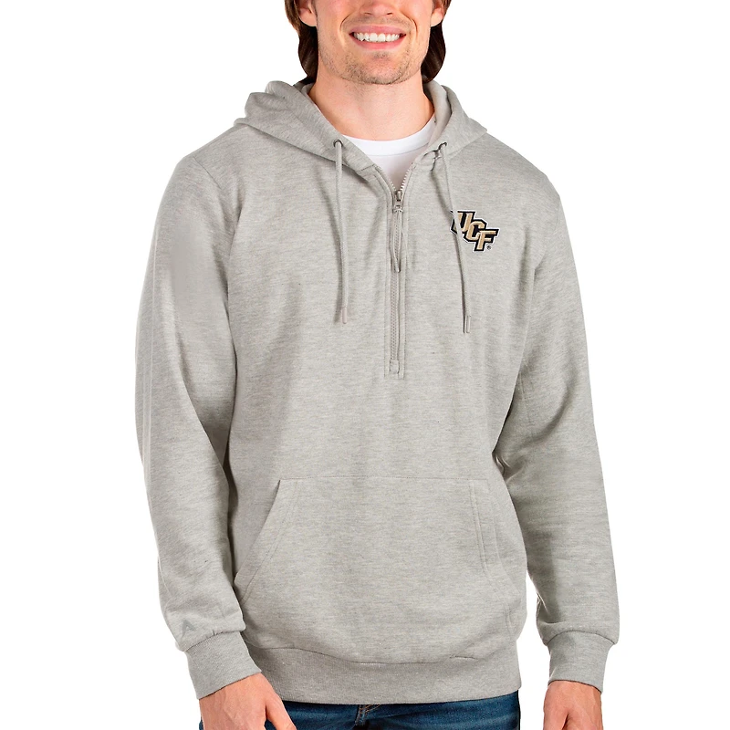 Men's Antigua Heathered Gray UCF Knights Action Quarter-Zip Pullover Hoodie