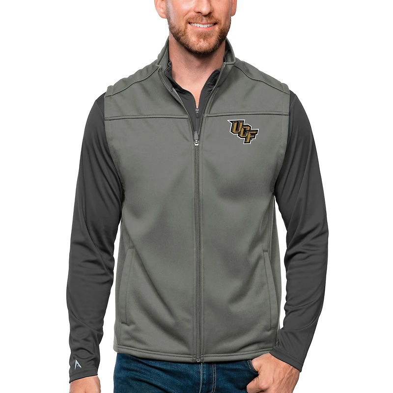 Men's Antigua Steel UCF Knights Links Full-Zip Golf Vest