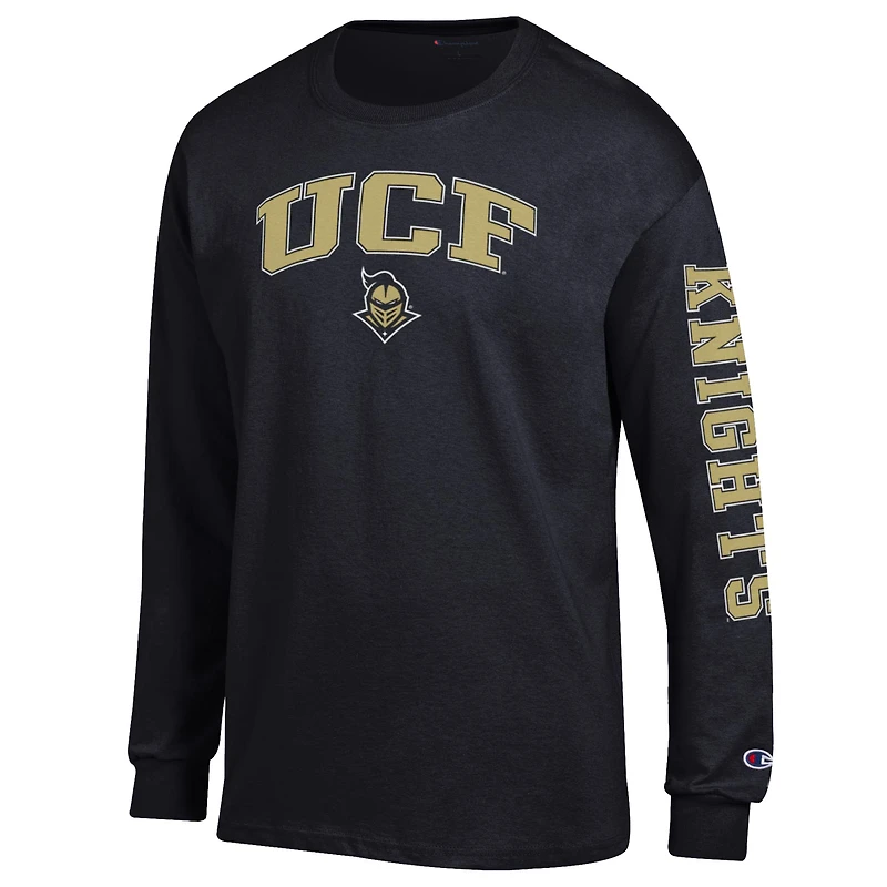 T-shirt à manches longues noir Champion UCF Knights pour homme avec logo Arch Over et 2 coups