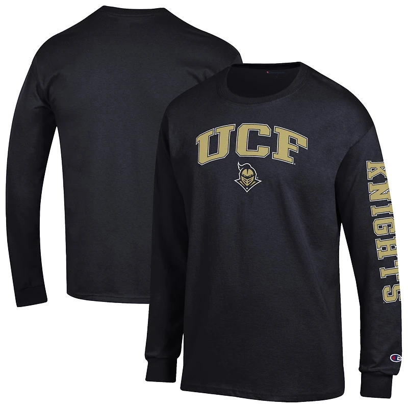 Men's Champion Heather Gray UCF Knights Arch Over Logo 2-Hit Long Sleeve T-Shirt