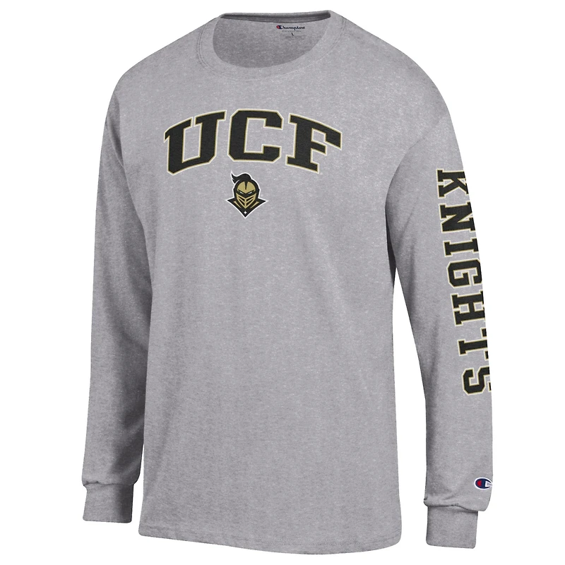T-shirt à manches longues 2-Hit Champion Heather Gray UCF Knights avec logo Arch Over