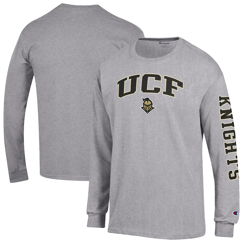 T-shirt à manches longues 2-Hit Champion Heather Gray UCF Knights avec logo Arch Over