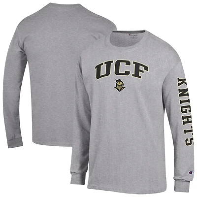 T-shirt à manches longues 2-Hit Champion Heather Gray UCF Knights avec logo Arch Over