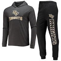 Ensemble pyjama à capuche et jogging manches longues Concepts Sport noir/anthracite chiné pour homme UCF Knights Meter
