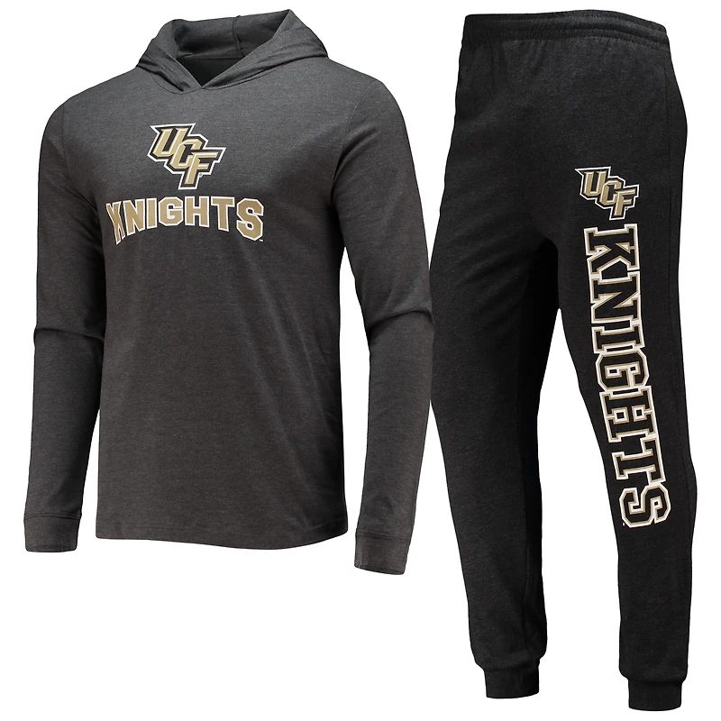 Ensemble pyjama à capuche et jogging manches longues Concepts Sport noir/anthracite chiné pour homme UCF Knights Meter