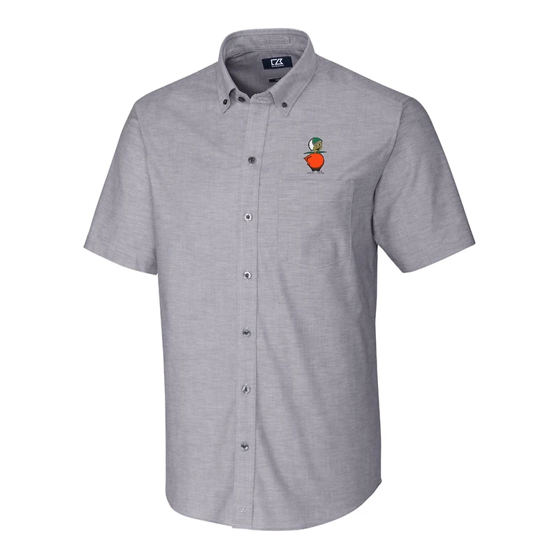 Chemise boutonnée à manches courtes en tissu Oxford extensible UCF Knights Vault pour homme, couleur anthracite, Cutter & Buck
