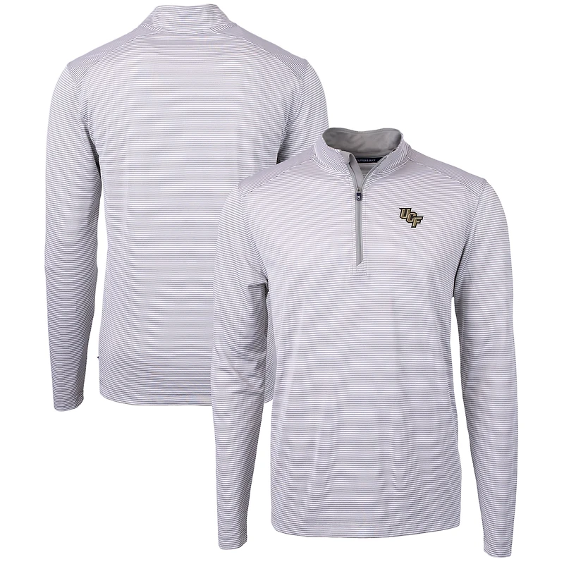 Men's Cutter & Buck  Gray/White UCF Knights Big Tall Virtue Eco Pique Micro Stripe Recycled Quarter-Zip Pullover Top
