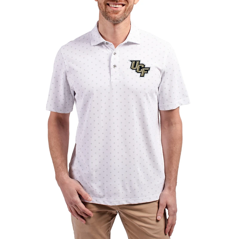 Polo Cutter & Buck blanc pour homme UCF Knights Virtue Eco Pique à motif carreaux, en tissu DryTec recyclé.