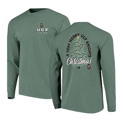 Men's  Green UCF Knights Comfort Colors Merry Christmas Tree Long Sleeve T-Shirt