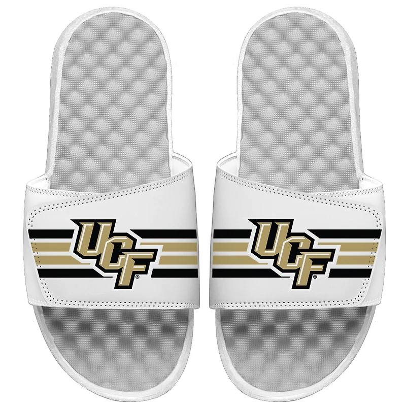 Sandales à enfiler ISlide blanches pour homme, motif Varsity Stripes des UCF Knights