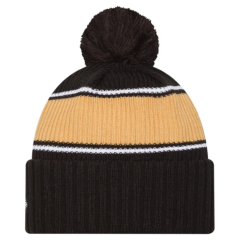 Bonnet en tricot à revers audacieux New Era noir UCF Knights pour homme avec pompon