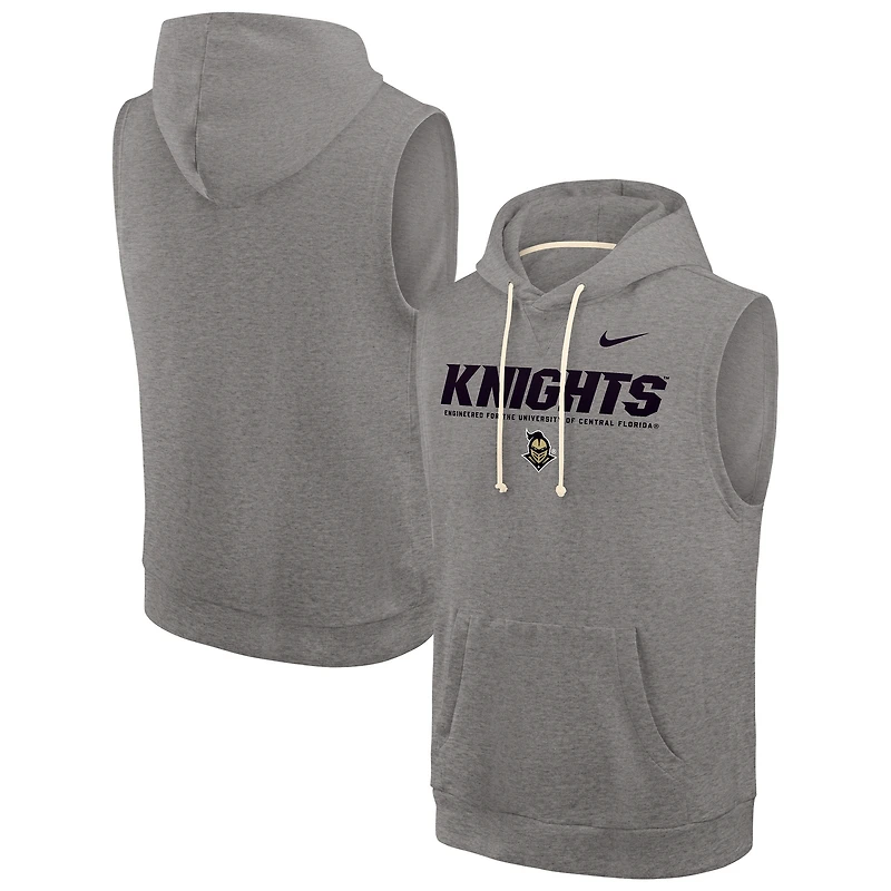 Sweat à capuche sans manches Nike Heather Grey UCF Knights 2025 Sideline Standard Issue pour homme