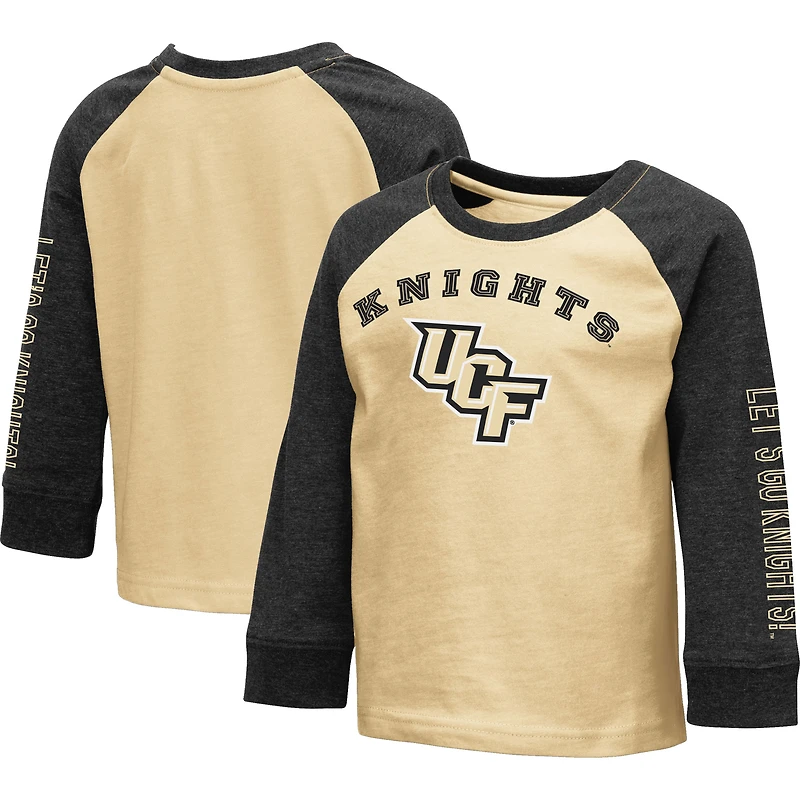 T-shirt à manches longues raglan deux coups UCF Knights Colosseum Heathered Gold/Heathered Charcoal pour tout-petit