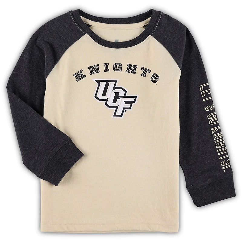 T-shirt à manches longues raglan deux coups UCF Knights Colosseum Heathered Gold/Heathered Charcoal pour tout-petit