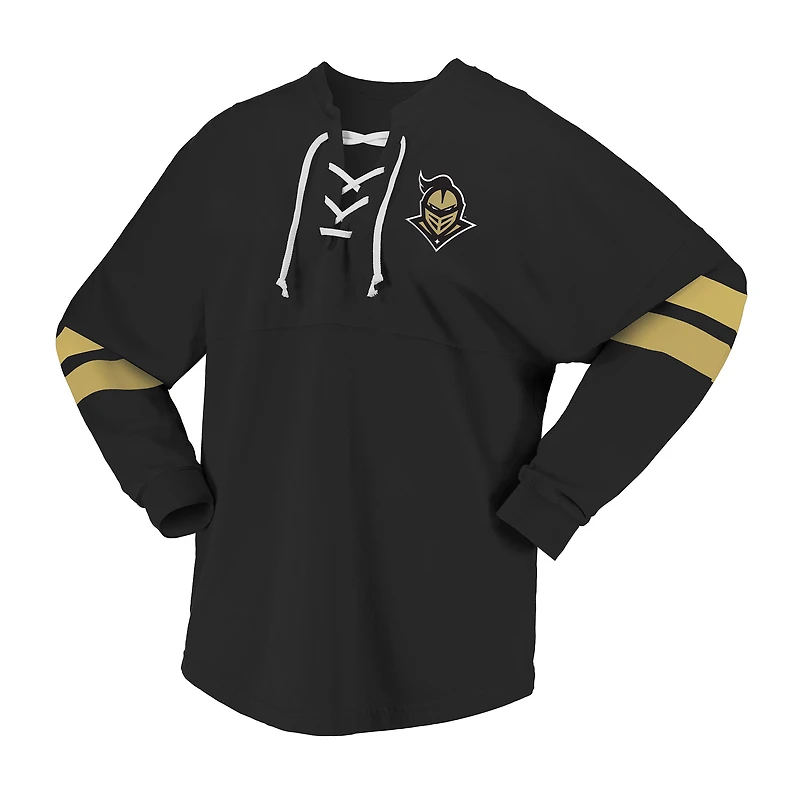 T-shirt unisexe Spirit Jersey noir UCF Knights à lacets et col en V manches longues