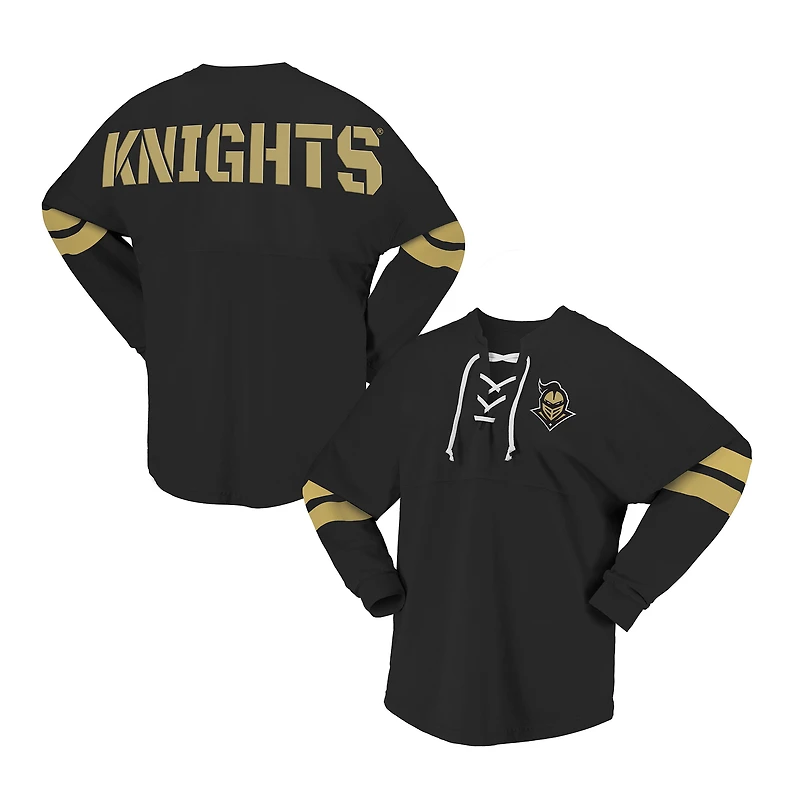 T-shirt unisexe Spirit Jersey noir UCF Knights à lacets et col en V manches longues