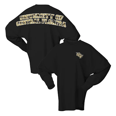 T-shirt unisexe Spirit Jersey noir UCF Knights surdimensionné à manches longues style Preppy