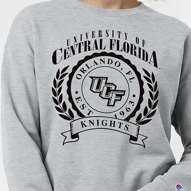 Women's Champion  Heather Gray UCF Knights Academic Crest Powerblend Crewneck Sweatshirt