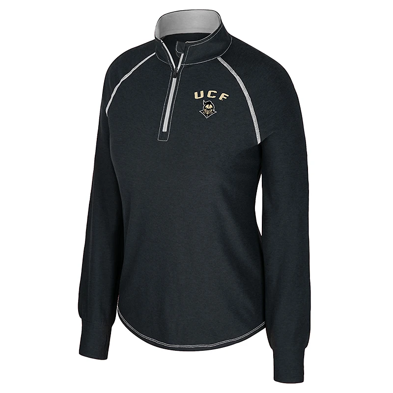 Women's Colosseum Black UCF Knights Bikram Raglan Quarter-Zip Top