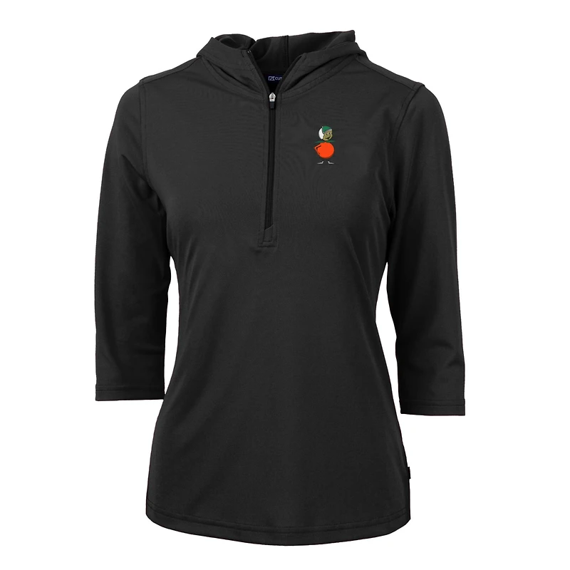 Sweat à capuche demi-zippé recyclé en piqué écologique pour femme Cutter & Buck Black UCF Knights Vault Virtue